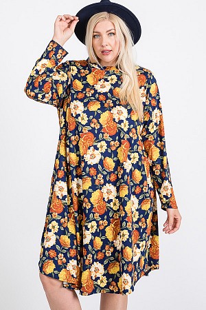 FLORAL MOCK NECK HIDDEN POCKET ...